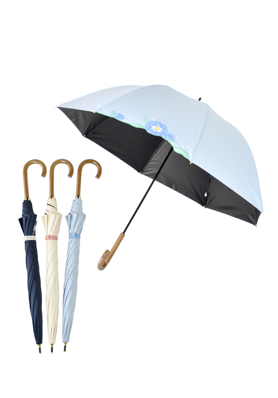 黒コーティング晴雨兼用傘 -バードケージ＆刺繍タイプ-